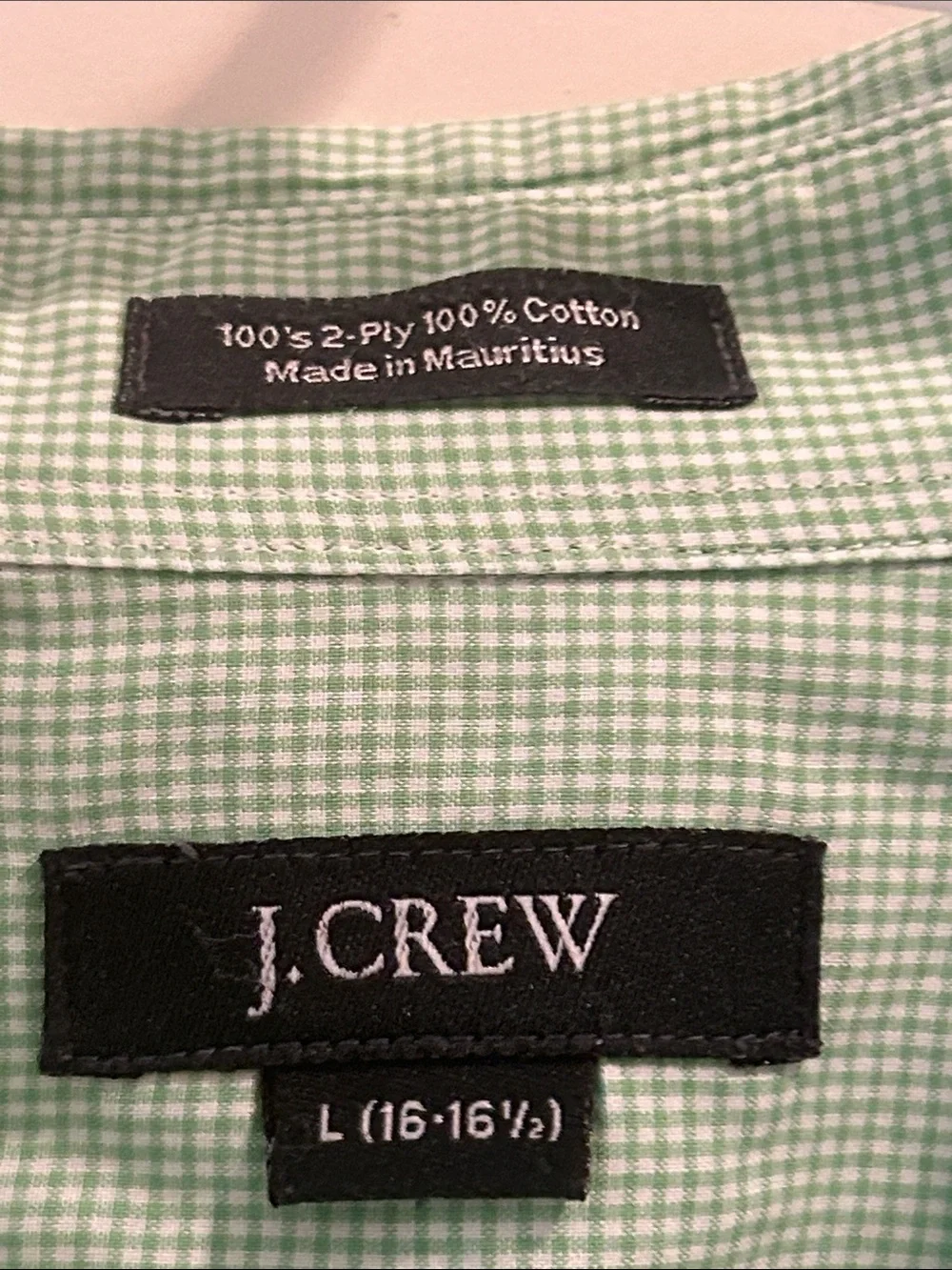 J. Crew 100’s 2-Ply 100% Cotton Gingham Long-Sleeve Dress Shirt L (16-16.5)green